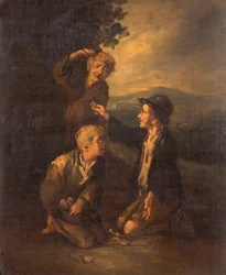 Garçons jouant aux osselets